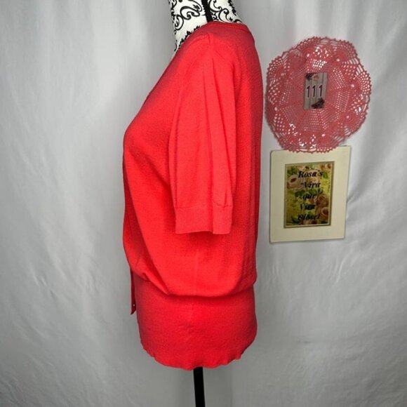 White House Black Market Snap Front Short Sleeve Orange Sweater Blouse Size XL - Picture 3 of 12